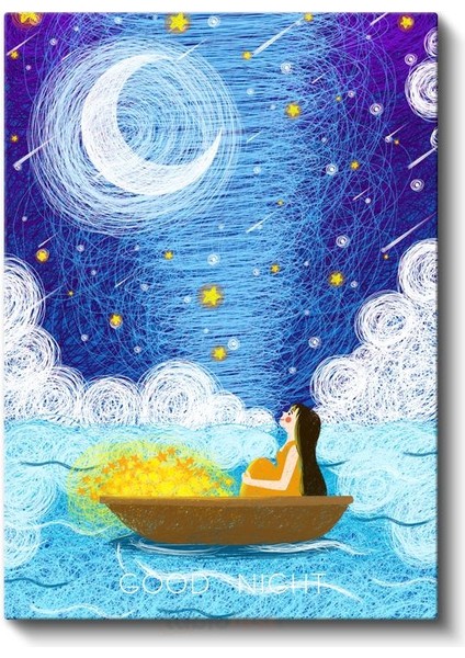 Gece Teknesi - Yıldızlar Altında Huzurlu Anlar Kanvas Tablo