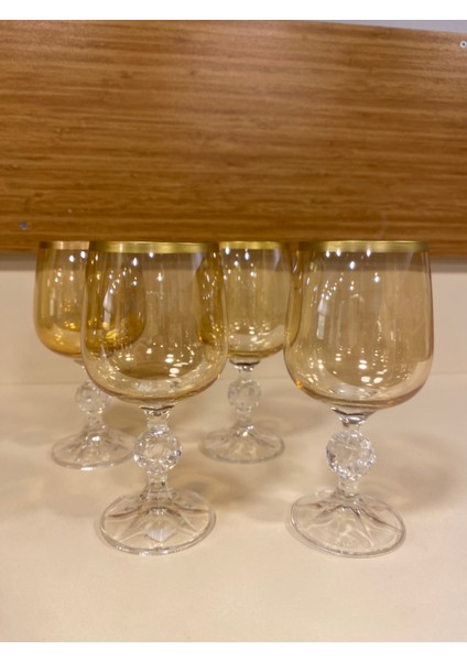 Kahve Yanı Bardak 4'lü Kristal Bal Rengi 200 ml
