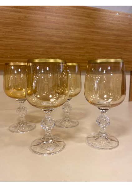 Kahve Yanı Bardak 4'lü Kristal Bal Rengi 200 ml