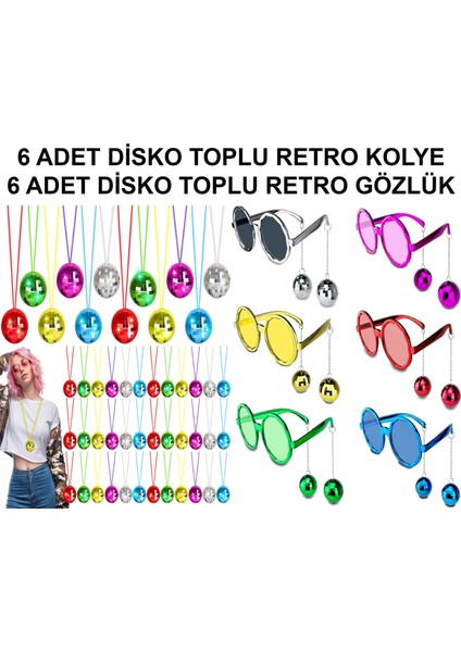 12 Parça Renkli Disko Toplu Retro Parti Seti – 6 Kolye + 6 Gözlük