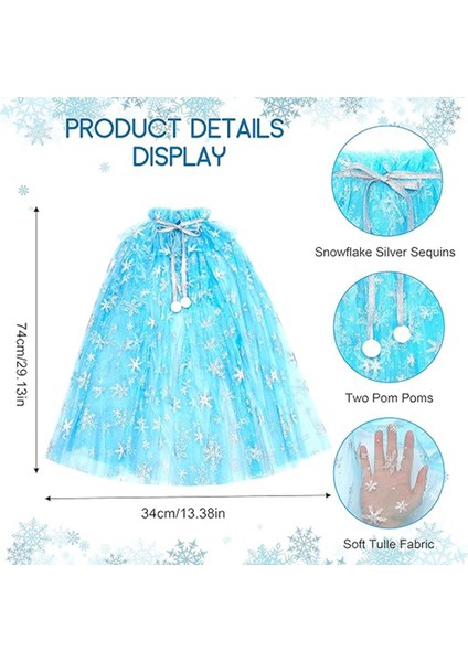Karlar Ülkesi Elsa Frozen Mavi Pelerin – 80 cm Kar Desenli Çocuk Pelerini ( Taç Hariç )