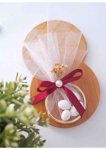 Bordo Kurdeleli Halka Nikah Şekeri