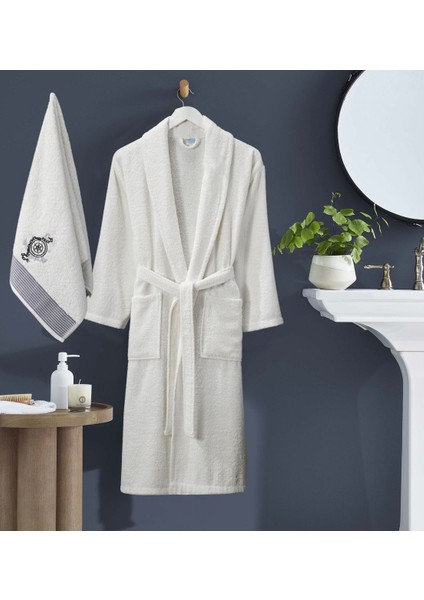 Bornoz - Nakışlı Havlu Seti Cora Erkek Krem S/M+45X85CM