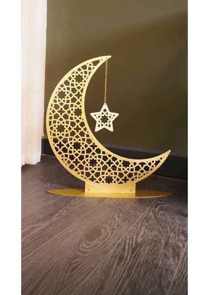 33 cm Metal Ramazan Hilali Masaüstü Islami Dekor - Ramazan Süsleri - Ev Dekorasyon - WAMH169