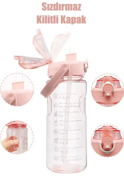 2'li Motivasyonel Sporcu Su Şişesi Tritan Suluk Su Matarası Pipetli Stickerlı Suluk 900+500ML fiyatları