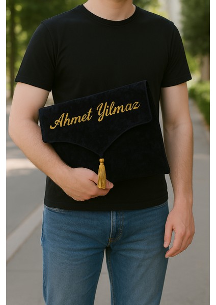 Isme Özel Kadife Çantalı Seccade Seti Lüks Namazlık