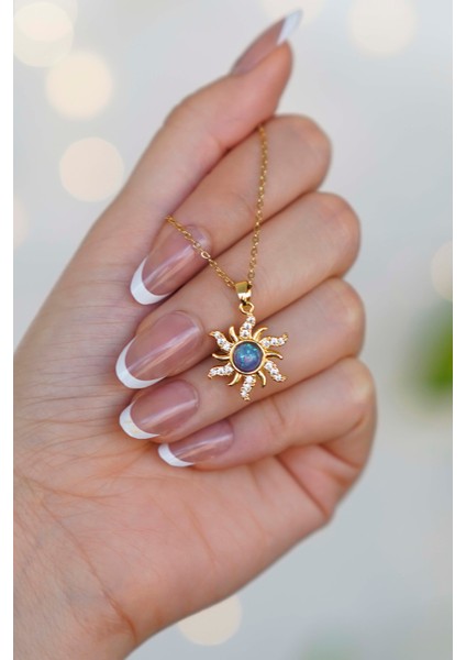Paslanmaz Çelik Zirkon Taşlı Güneş Figür Gökyüzü Gold Kadın Kolye fırsatları