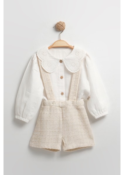 Dantel Yakalı Müslin Gömlekli Askılı 2'li Kız Bebek Takımı - Şık ve Nefes Alan Kumaş
