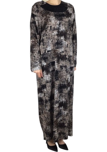 Kadın Desenli Kulplu Büyük Beden Anne Elbise modelleri