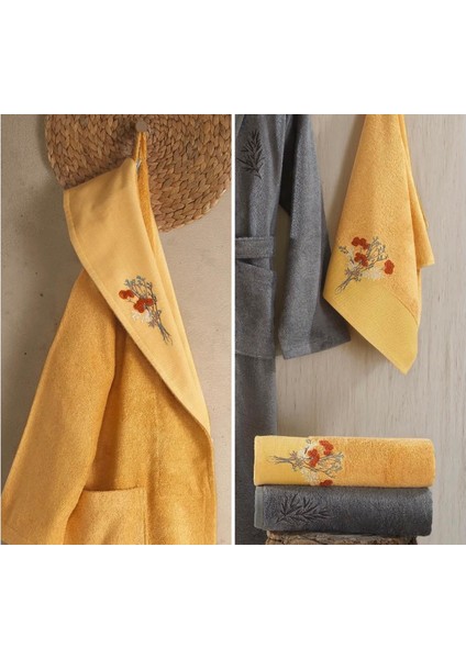 Nakışlı Bambu 6 Parça Aile Bornoz Takımı Antrasit fiyatları