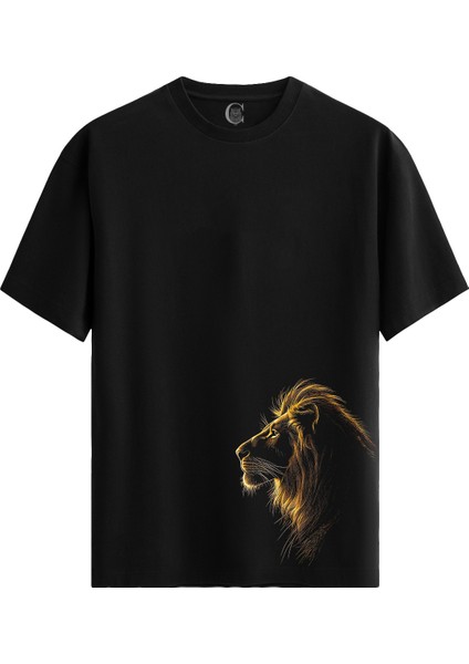 Golden Roar - %100 Pamuklu Erkek Siyah Tişört - Premium Quality