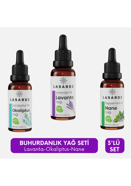 Buhurdanlık Yağ Seti Lavanta-Nane-Okaliptus 3x20 ml