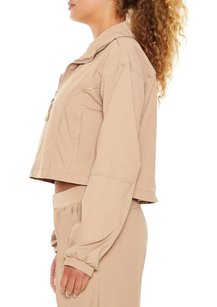 F21 Spor Piped-Trim Zip-Up Ceket