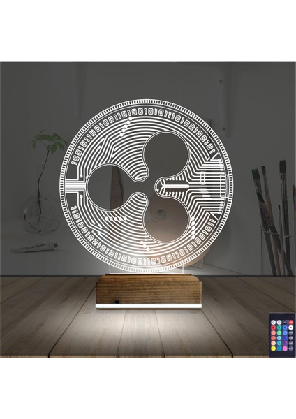 Kirppi 3D Lamba Crypto Ripple Xrp Coin Masa Gece Lambası