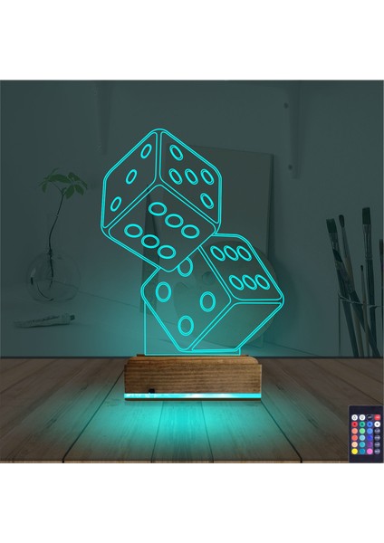Kirppi 3D Lamba Zar Şans Masa Gece Lambası modelleri