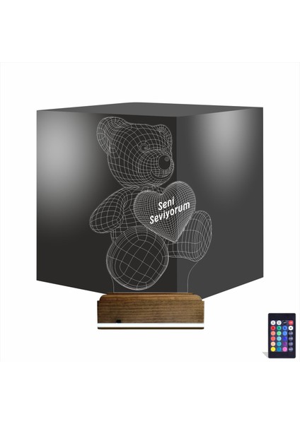 Kirppi 3D Lamba Ayıcık Kalp Seni Seviyorum V1 Masa Gece Lambası
