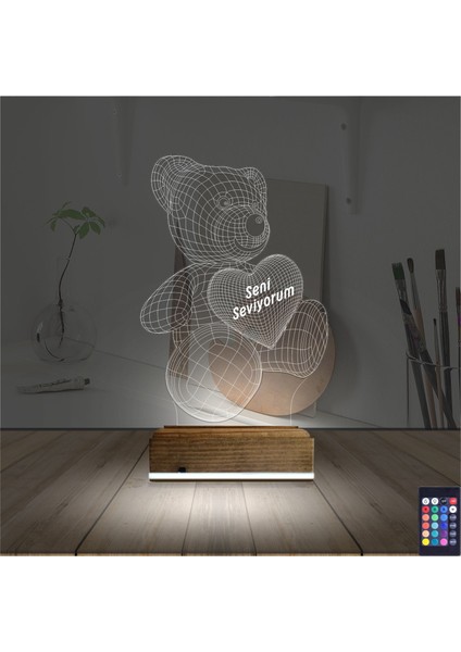Kirppi 3D Lamba Ayıcık Kalp Seni Seviyorum V1 Masa Gece Lambası fiyatları