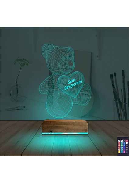 Kirppi 3D Lamba Ayıcık Kalp Seni Seviyorum V1 Masa Gece Lambası modelleri