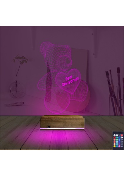 Kirppi 3D Lamba Ayıcık Kalp Seni Seviyorum V1 Masa Gece Lambası fırsatları