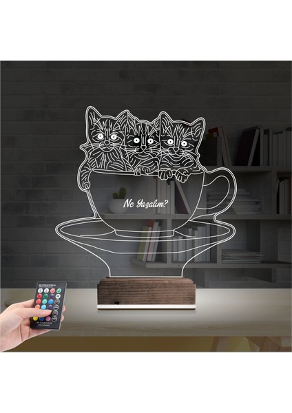 Kirppi 3D Lamba Kedi Fincan Tasarım Kişiye Özel Masa Gece Lambası fiyatları