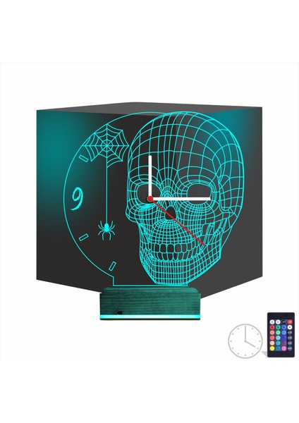Kirppi 3D Saat Lamba Kuru Kafa Iskelet Masa Gece Lambası