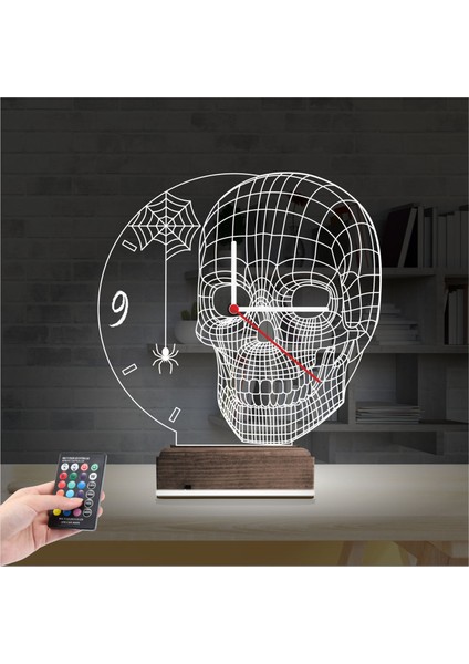 Kirppi 3D Saat Lamba Kuru Kafa Iskelet Masa Gece Lambası