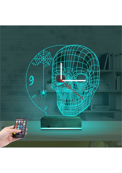 Kirppi 3D Saat Lamba Kuru Kafa Iskelet Masa Gece Lambası