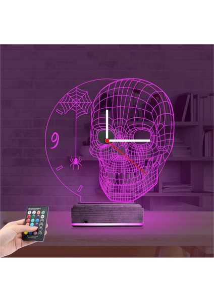 Kirppi 3D Saat Lamba Kuru Kafa Iskelet Masa Gece Lambası