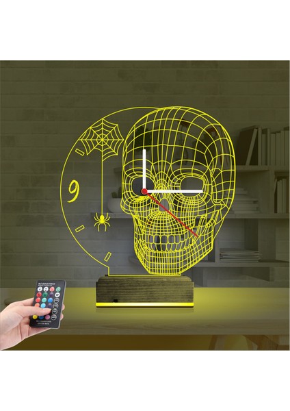 Kirppi 3D Saat Lamba Kuru Kafa Iskelet Masa Gece Lambası