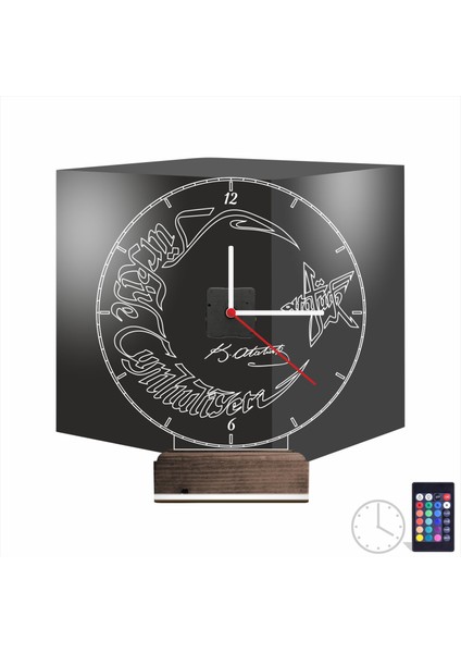 Kirppi 3D Saat Lamba Türk Bayrağı Ay Yıldız V1 Masa Gece Lambası