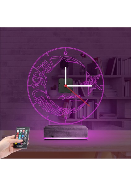 Kirppi 3D Saat Lamba Türk Bayrağı Ay Yıldız V1 Masa Gece Lambası