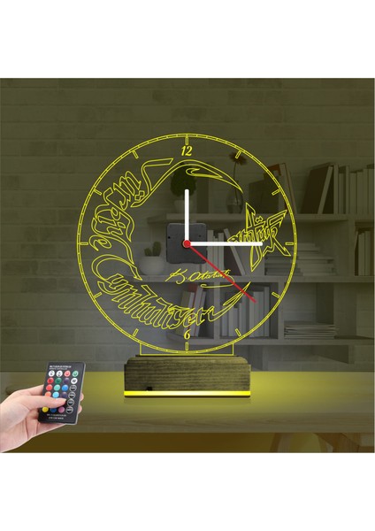 Kirppi 3D Saat Lamba Türk Bayrağı Ay Yıldız V1 Masa Gece Lambası