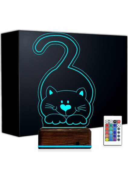 Kirppi 3D Lamba Kedi Kedicik Çocuk Odası Masa Gece Lambası