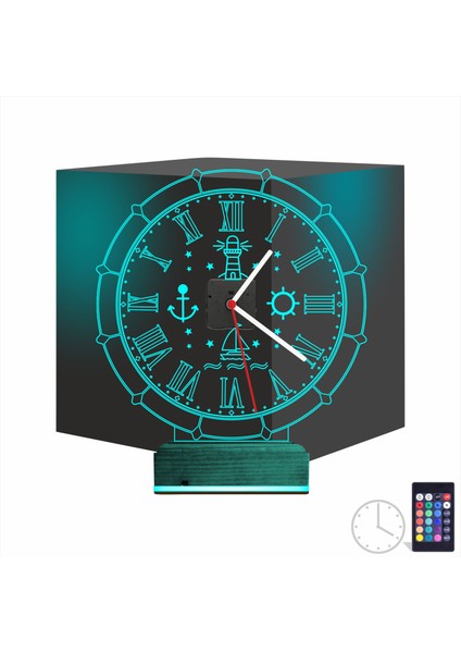 Kirppi 3D Saat Lamba Gemici Kaptan Denizci Masa Gece Lambası