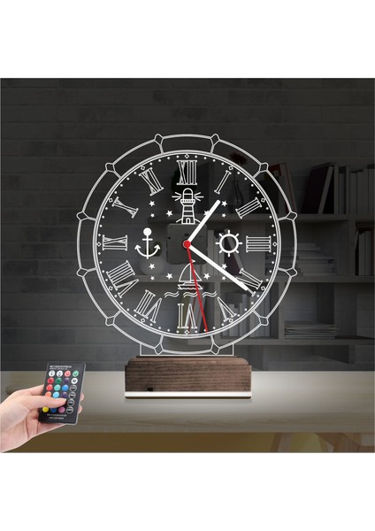 Kirppi 3D Saat Lamba Gemici Kaptan Denizci Masa Gece Lambası