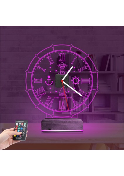 Kirppi 3D Saat Lamba Gemici Kaptan Denizci Masa Gece Lambası