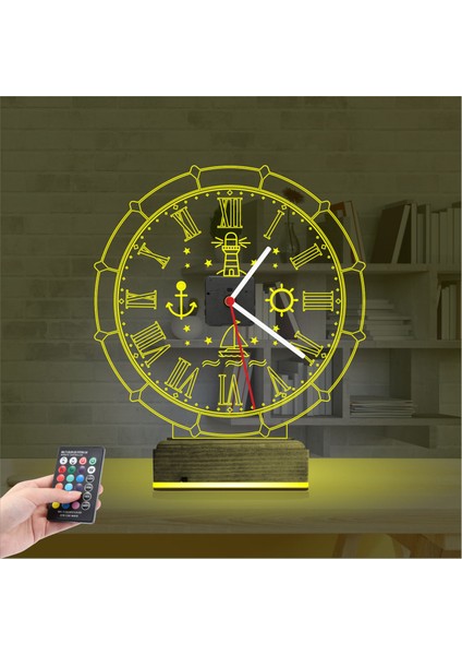 Kirppi 3D Saat Lamba Gemici Kaptan Denizci Masa Gece Lambası
