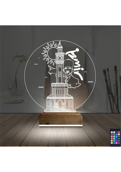 Kirppi 3D Lamba Izmir Saat Kulesi Atatürk Masa Gece Lambası