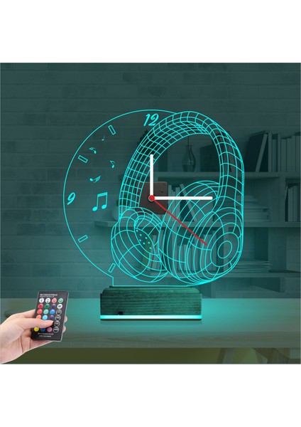 Kirppi 3D Saat Lamba Dj Müzik Kulaklık Masa Gece Lambası modelleri