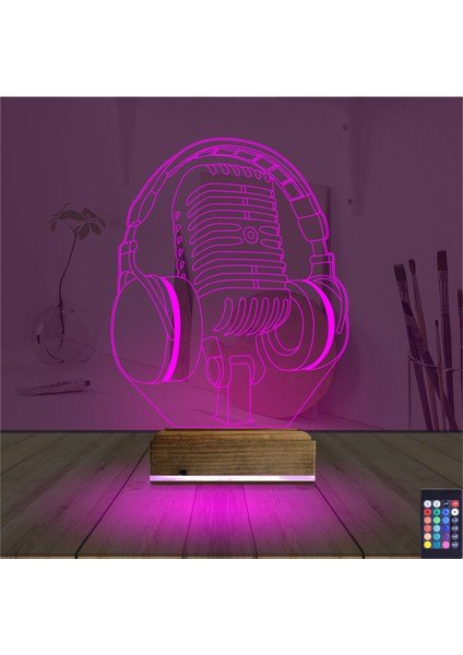 Kirppi 3D Lamba Dj Müzik Mikrofon Kulaklık Masa Gece Lambası fırsatları