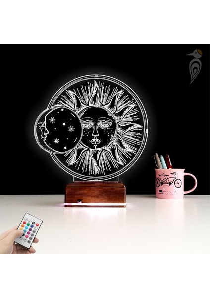 Kirppi 3D Lamba Güneş Ay Mistik Masa Gece Lambası