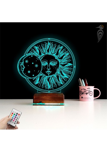 Kirppi 3D Lamba Güneş Ay Mistik Masa Gece Lambası