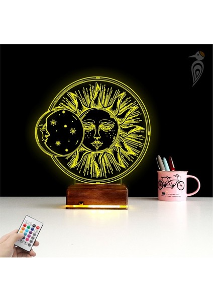 Kirppi 3D Lamba Güneş Ay Mistik Masa Gece Lambası