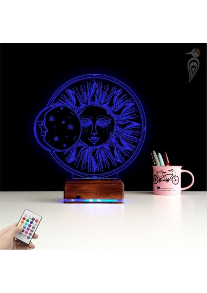 Kirppi 3D Lamba Güneş Ay Mistik Masa Gece Lambası