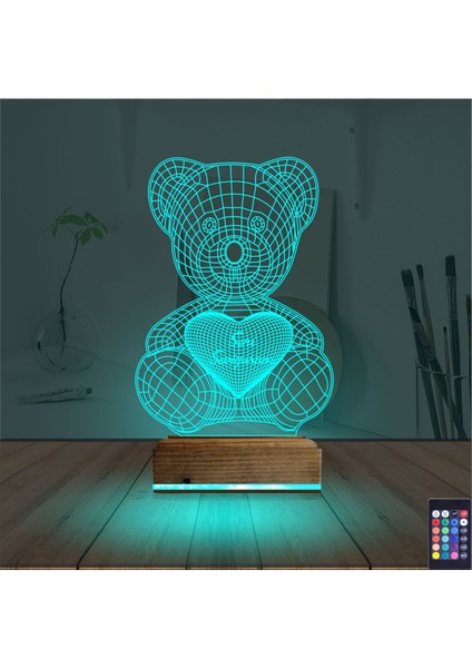 Kirppi 3D Lamba Ayıcık Kalp Seni Seviyorum V2 Masa Gece Lambası modelleri