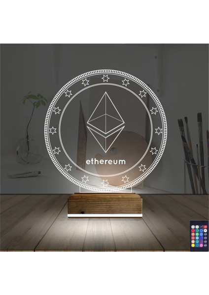 Kirppi 3D Lamba Crypto Ethereum Coin Masa Gece Lambası