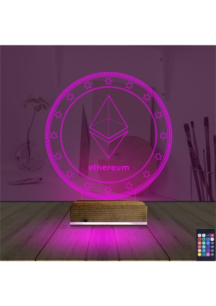 Kirppi 3D Lamba Crypto Ethereum Coin Masa Gece Lambası