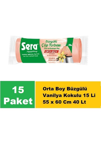 Çöp Torbası Büzgülü Vanilya Kokulu Orta Boy 15 Li 55 x 60 cm x 15 Paket