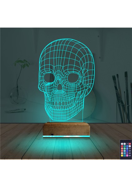 Kirppi 3D Lamba Kuru Kafa Iskelet Masa Gece Lambası-1