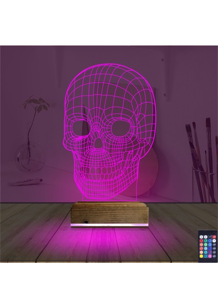 Kirppi 3D Lamba Kuru Kafa Iskelet Masa Gece Lambası-1
